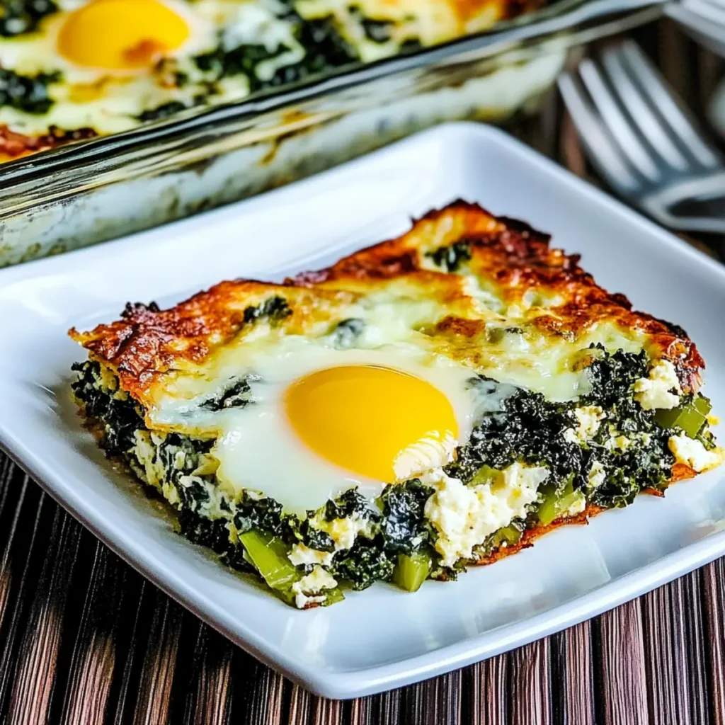 Healthy Kale Breakfast Egg Bake with Mozzarella and Green Onions
