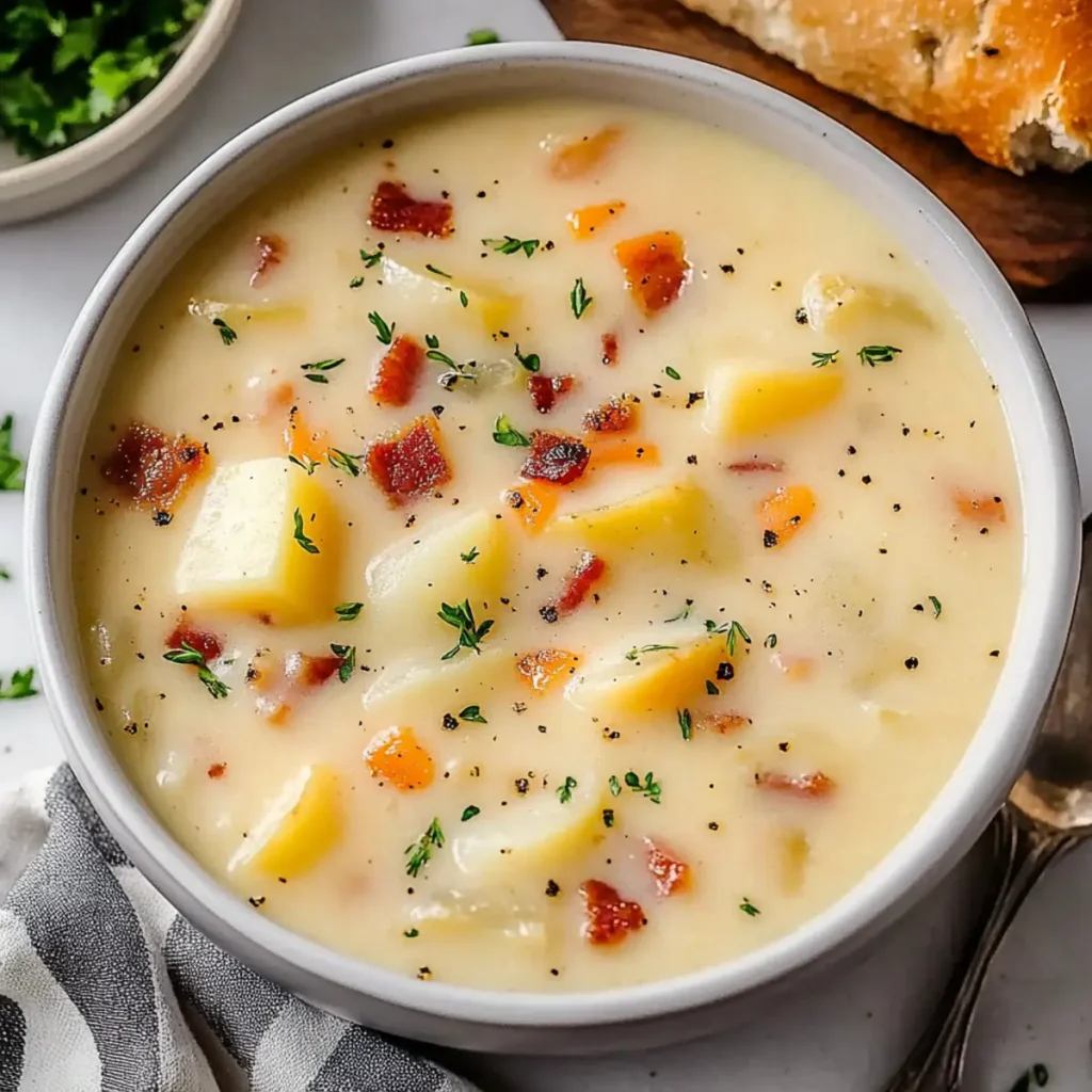Crockpot Creamy Potato Soup with Cheddar and Bacon Delight