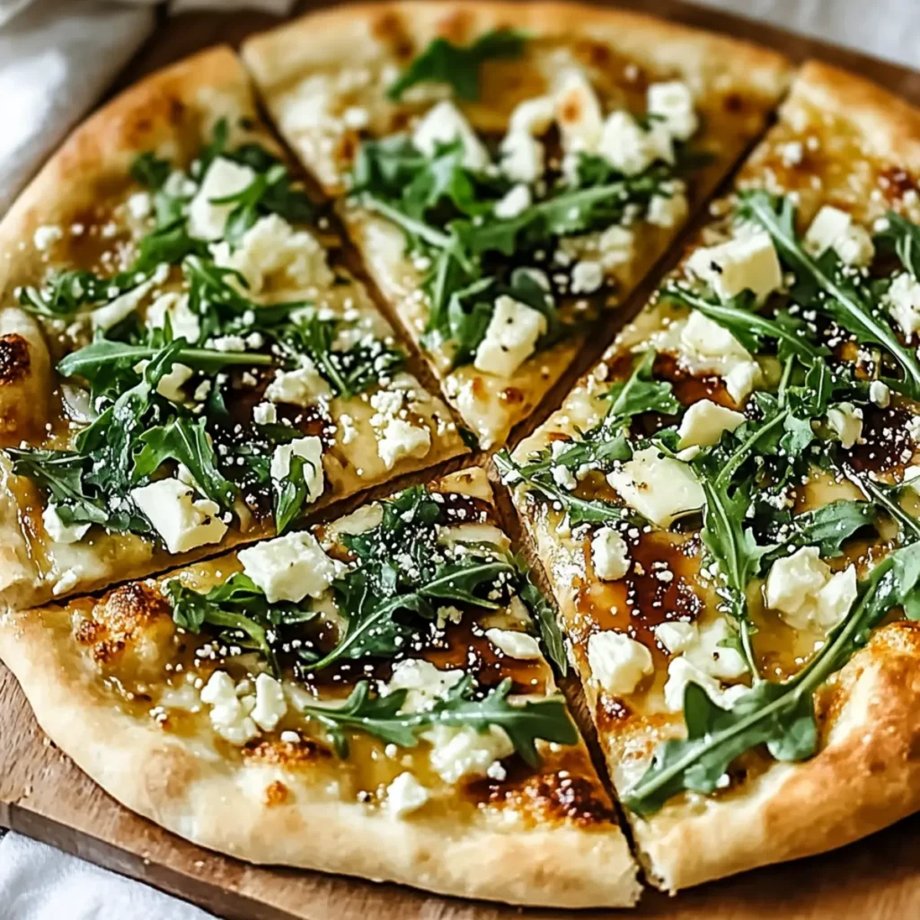 Delicious Flatbread Pizza with Honey & Cheese and Arugula