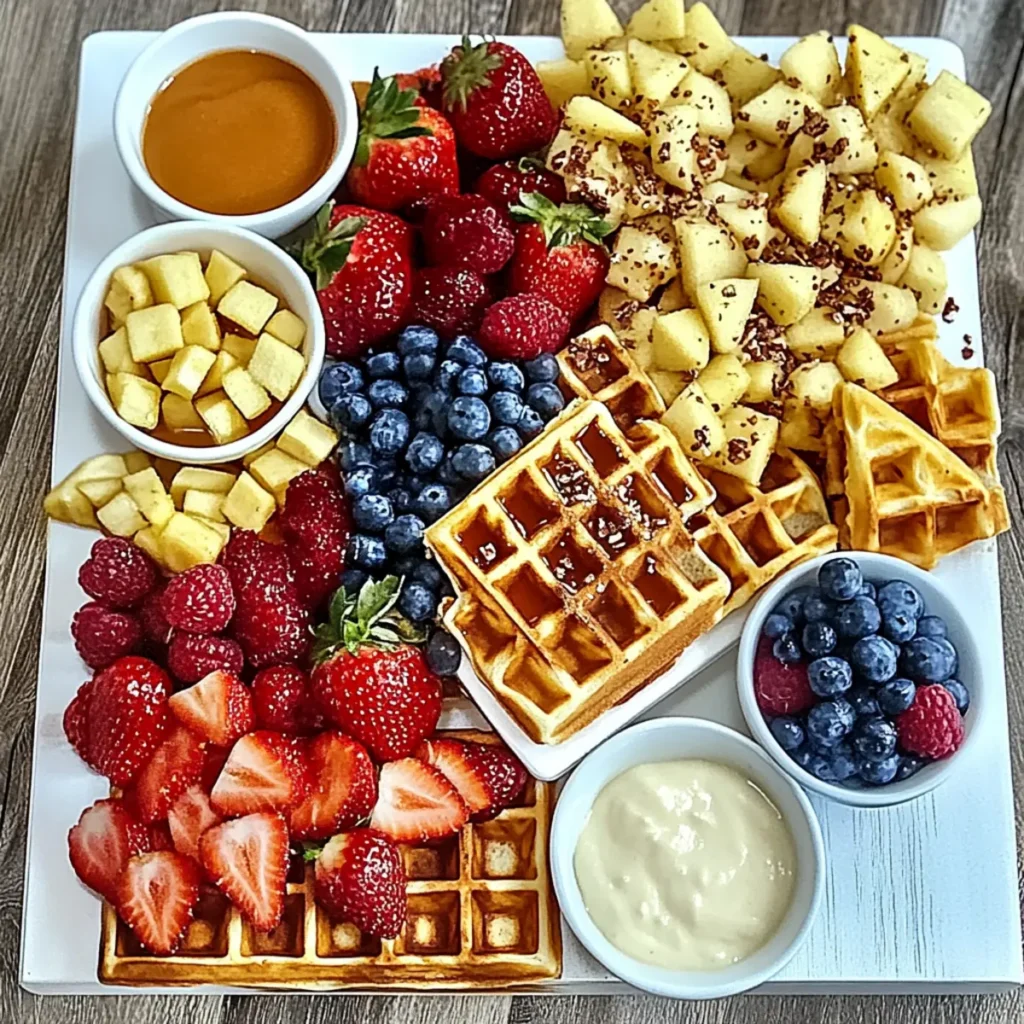 Delicious Waffle Brunch Board with Fresh Fruit and Toppings