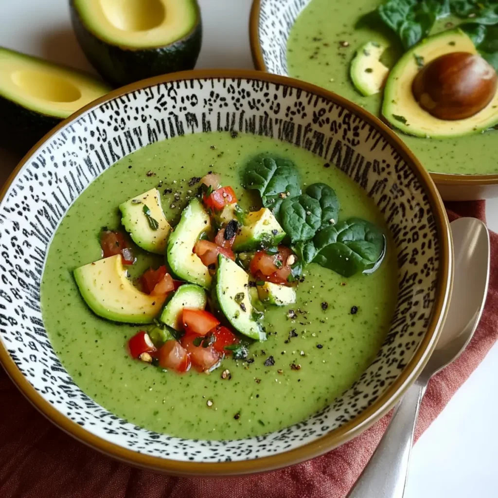 Warm Avocado Spinach Soup Recipe with Refreshing Salsa Verde