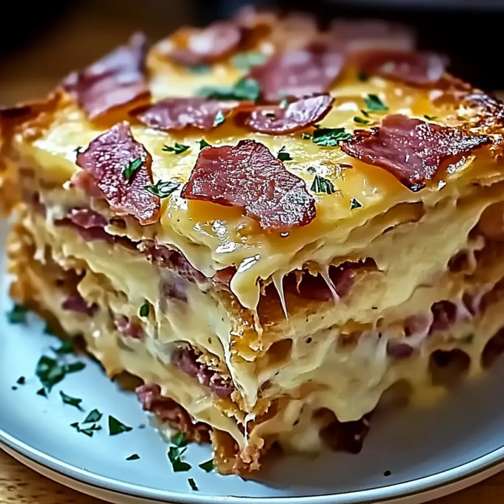 Delicious Reuben Casserole Bake with Rye Bread and Swiss Cheese