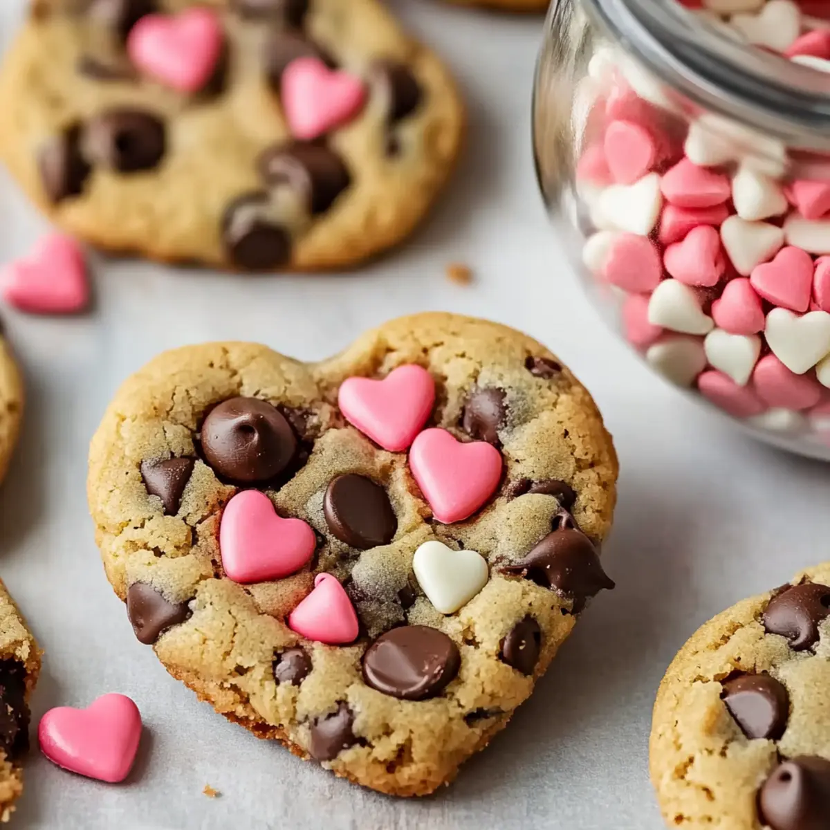 Delicious Valentine's Chocolate Chip Cookies in Heart Shapes
