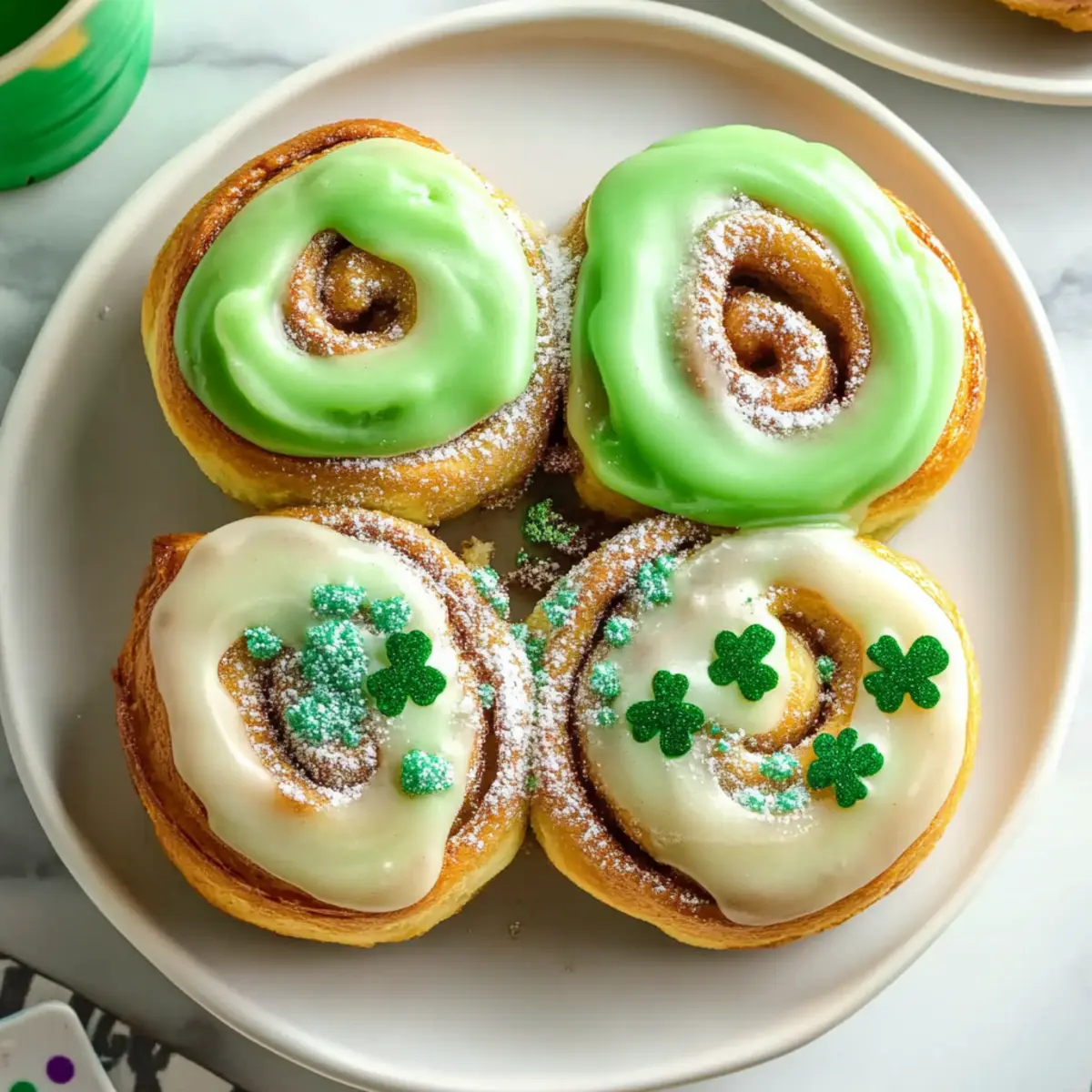 Over-the-Rainbow Cinnamon Rolls with Green Icing for St. Patrick’s Day